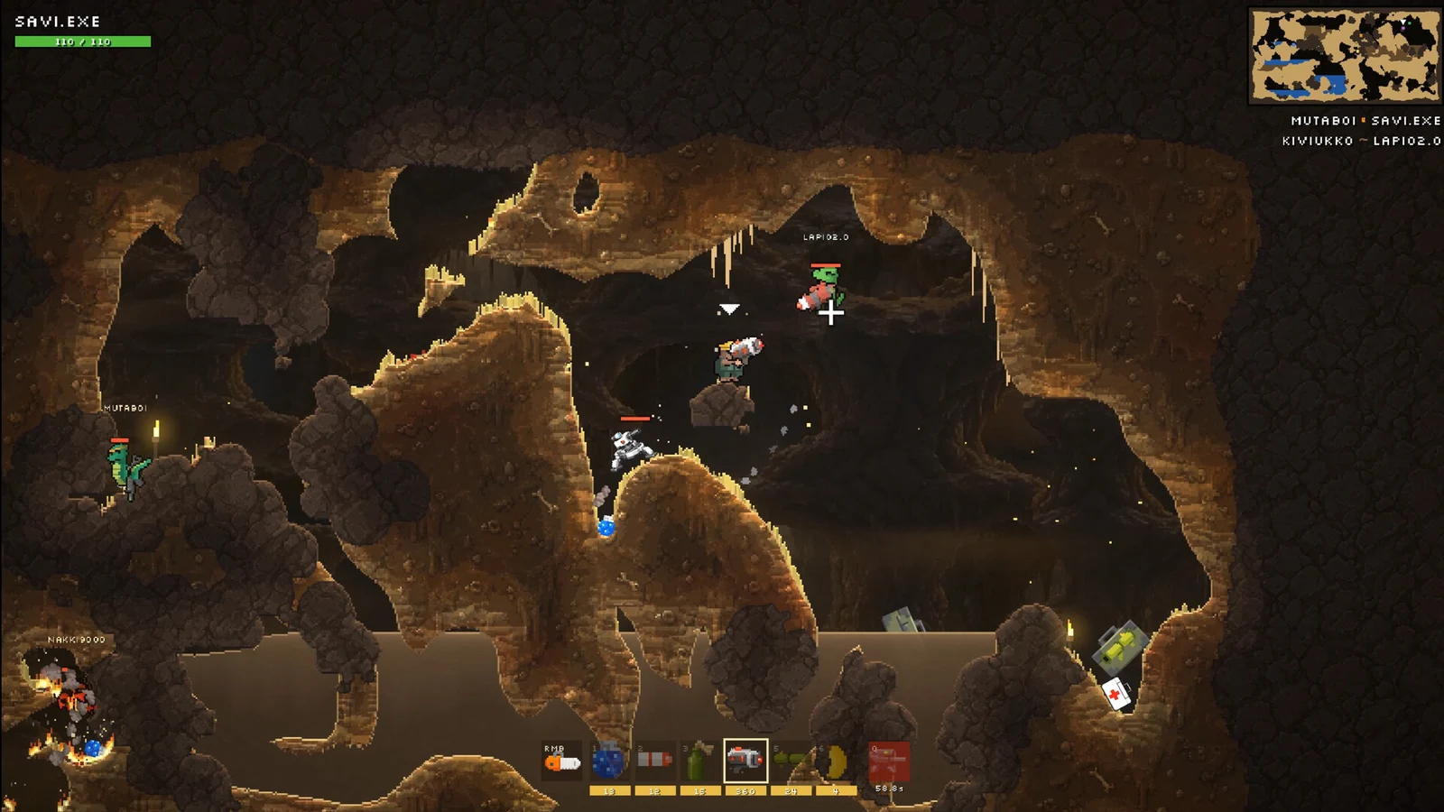 Dirtlings trade fire across a cratered Dunes cavern