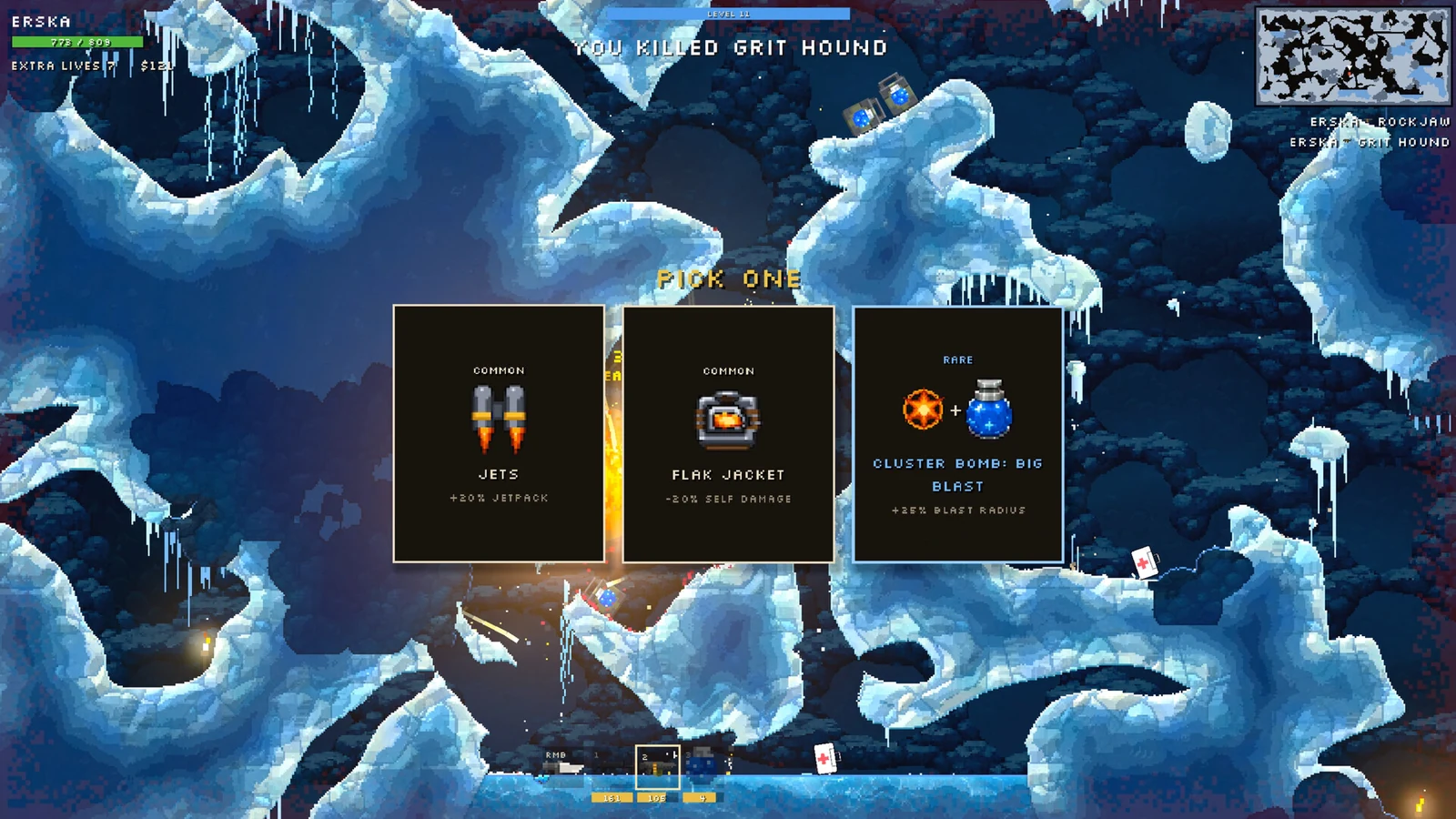 Picking a perk mid-match: jets, flak jacket or cluster bomb